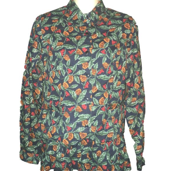 Woolrich Christmas Set Jacket Sz 6  & Long Skirt Sz 8 Suit Pine Cones Holly Vtg - Picture 2 of 8